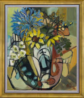 Nina Campbell-Quine; Abstracted Vase of Flowers with Agapanthus