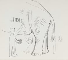 Walter Battiss; Figure and Elephant (recto) Mirror Writing (verso)