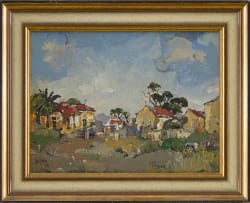 Gregoire Boonzaier; Tussen die Rooidak-Kleurlinghuisies Landsdowne (sic) Kaap ( Between the Red-Roofed Coloured Houses, Lansdowne, Cape)