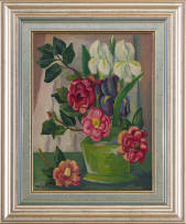 Maggie Laubser; Irises and Camellias in a Vase