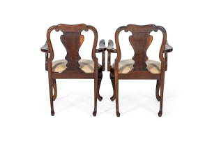 Geo. Parkes & Sons; Pair of Queen Anne style stinkwood armchairs, South Africa, 20th century