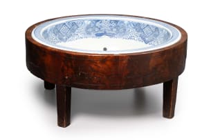 Chinese ceramic footbath in wooden base