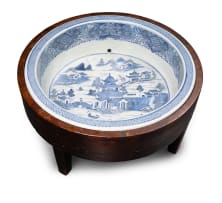 Chinese ceramic footbath in wooden base