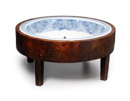 Chinese ceramic footbath in wooden base