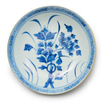 Japanese bowl with flower motif and key fret border motif, 18th century