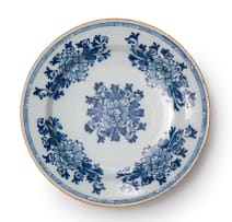 Blue and white Dutch Delft plate with yellow rim