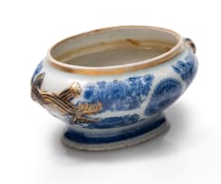 Pair of small blue and white oval tureens, late 18th century