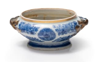 Pair of small blue and white oval tureens, late 18th century