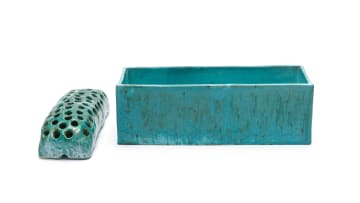 Globe Potteries; Rectangular trough with flower frog, two
