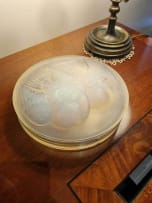 René Lalique; René Lalique 'Saint-Marc' opalescent and frosted clear glass round box, No. 81, designed 1928