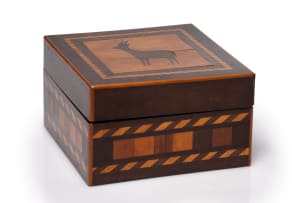 Stinkwood and yellowwood inlaid trinket box, 19th century
