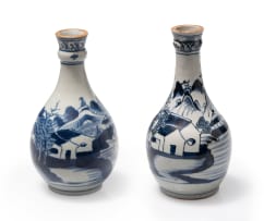 Pair of Chinese blue and white bottle vases, late 18th century
