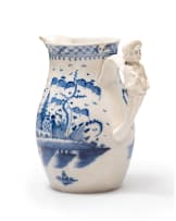 Pearlware blue and white mask jug, 18th century