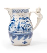 Pearlware blue and white mask jug, 18th century