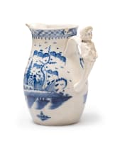 Pearlware blue and white mask jug, 18th century