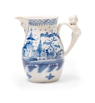 Pearlware blue and white mask jug, 18th century