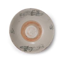 Ming Dynasty blue and white bowl with stamped phoenix bird motif