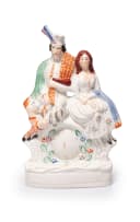 Pair of large Staffordshire Scottish Highlander couple, circa 19th century