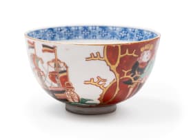 Japanese Arita 'Nam'ban' black ship and figures bowl, Edo Meiji period