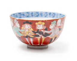 Japanese Arita 'Nam'ban' black ship and figures bowl, Edo Meiji period