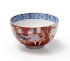 Japanese Arita 'Nam'ban' black ship and figures bowl, Edo Meiji period