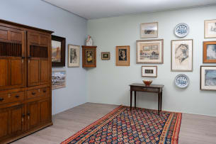 Hanging corner cupboard painted by Freida Lock, 20th century