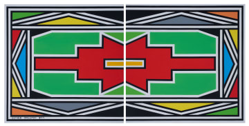 Esther Mahlangu; Untitled (Ndebele Pattern with Red Centre), Diptych