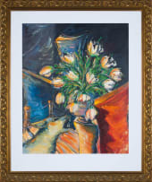 Christiaan Diedericks; A Vase of Flowers and a Dog