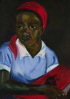 Themba Shibase; Young Woman with Red Doek and the Big Red Book