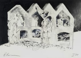 Harold Rubin; Untitled (Morgue with Fascist Figures and Skeletons)