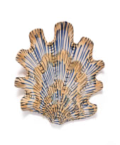 Lucie de Moyencourt; Three glazed ceramic shells with navy and beige motifs