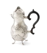 An 18th century silver coffee pot, possibly German, with import marks for London, 1890, retailed by Solomon Andrade Lazarus