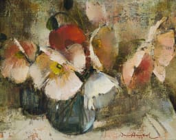 Irmin Henkel; Still Life with Flowers in a Green Vase