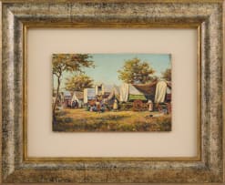 Erich Mayer; Camp Scene with Figures and Wagons