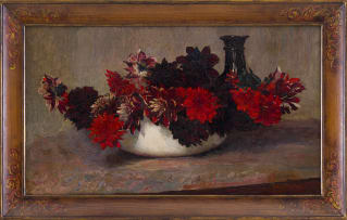 Frans Oerder; Still Life with Bowl of Red Chrysanthemums