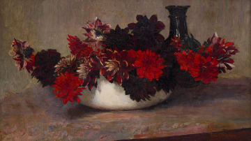 Frans Oerder; Still Life with Bowl of Red Chrysanthemums
