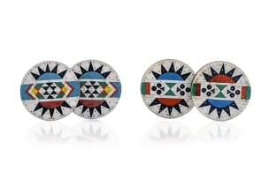 Two pairs of isiZulu 'iziqhaza' earplugs with geometric 'amashaza' designs