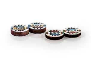 Two pairs of isiZulu 'iziqhaza' earplugs with geometric 'amashaza' designs