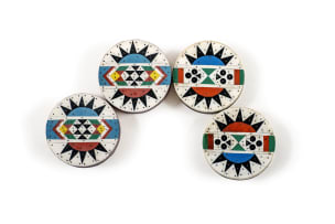 Two pairs of isiZulu 'iziqhaza' earplugs with geometric 'amashaza' designs