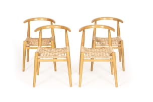 Vogel Design; Set of four Vogel 'Nguni' ash wood and cord dining chairs, South Africa, 2006