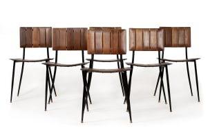 D.S. Vorster; Set of six D.S. Vorster mahogany dining chairs, South Africa, mid-20th century