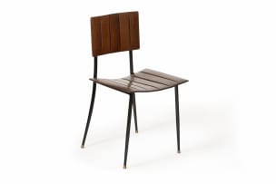 D.S. Vorster; Set of six D.S. Vorster mahogany dining chairs, South Africa, mid-20th century