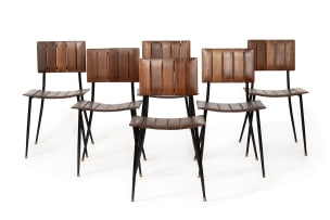 D.S. Vorster; Set of six D.S. Vorster mahogany dining chairs, South Africa, mid-20th century