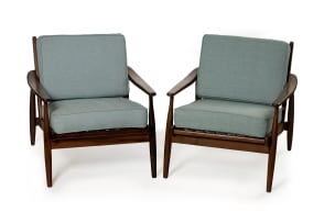 Pair of Danish style upholstered imbuia lounge chairs, South Africa, mid-20th century