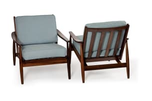 Pair of Danish style upholstered imbuia lounge chairs, South Africa, mid-20th century