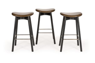 Haldane Martin; Set of three Haldane Martin ash wood and leather barstools, South Africa, 21st century