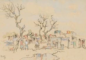 Gregoire Boonzaier; Crossroads met Vier Figure en Hond (Crossroads with Four Figures and Dog)
