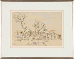 Gregoire Boonzaier; Crossroads met Vier Figure en Hond (Crossroads with Four Figures and Dog)