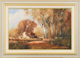 Gerrit Roon; Cottage on a Gravel Roadway Lined with Blue Gum Trees