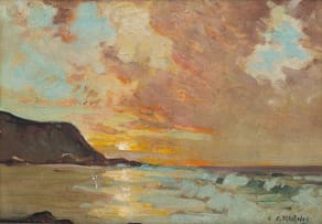 Walter Gilbert Wiles; Beach Scene with Knysna Heads